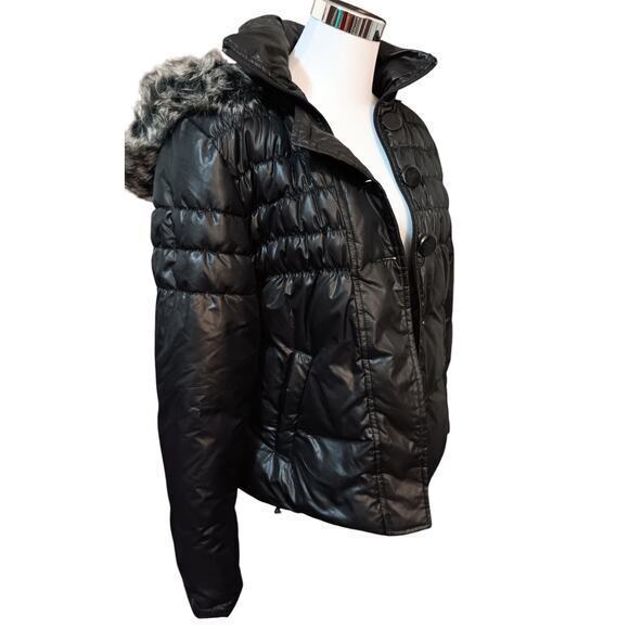 NEW Y2K Down Feather Filled Puffer Jacket Coat Zip Hood Smocking Medium by GUESS - Picture 1 of 16